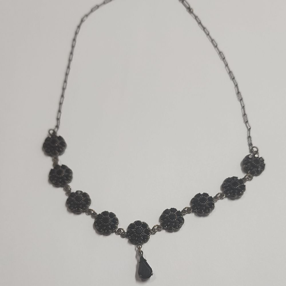 Liz Palacios SF Black Rhinestone Flower Link Necklace